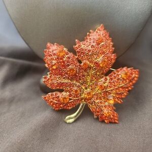 Elegant Orange Leaf Brooch
